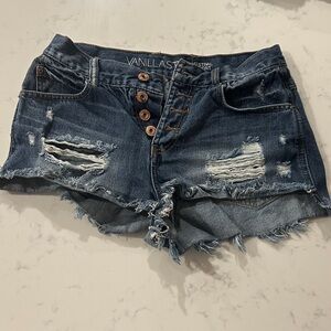 Vanilla Star Women's Ripped Jean Shorts - Dark Blue